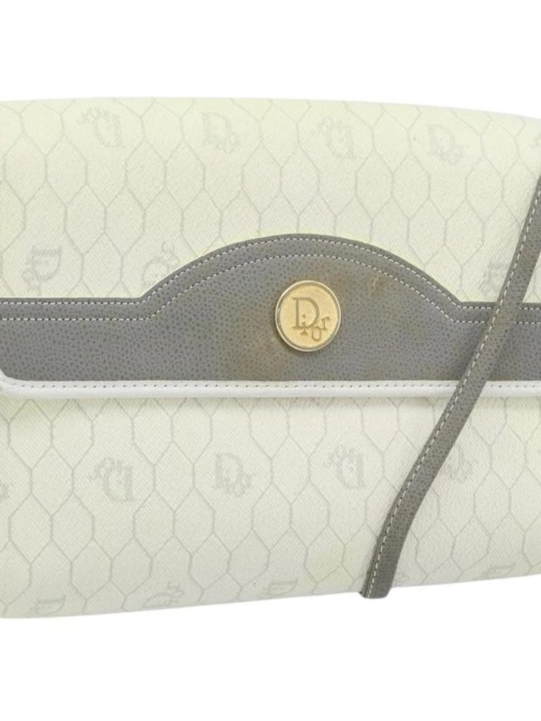 Christian Dior Honeycomb Canvas Shoulder Bag Pvc White Gold Auth Arz226